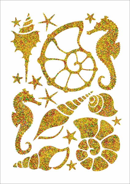 Meerestiere in Hologramm Gold, Folien Bügelmotiv in A5